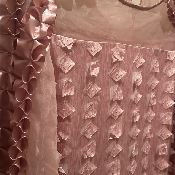 LOVE THE QUEEN Pink Organza Ruffle Blouse 3D Texture Bell Sleeve Small NWOT - Picture 5 of 11